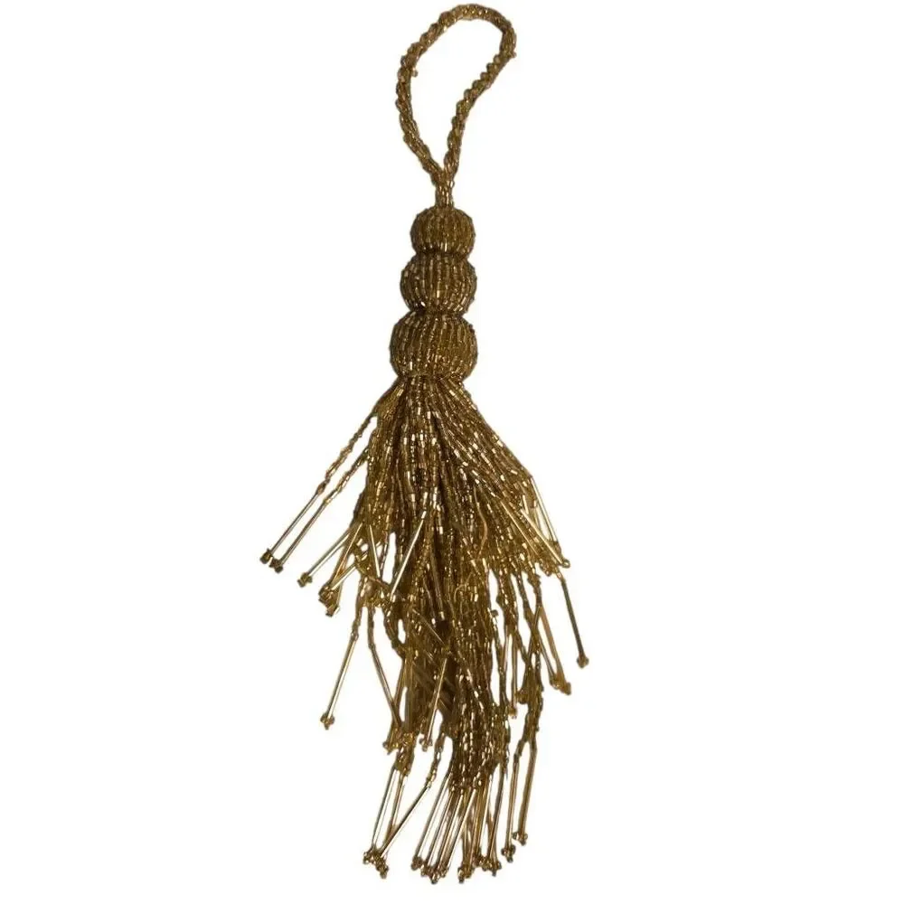 Vintage Gold Glass Beaded Passementerie Tassels Set of 4 Decor Accents